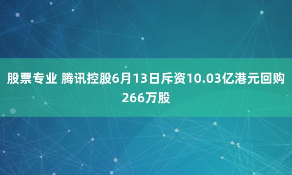 股票专业 腾讯控股6月13日斥资10.03亿港元回购266万股